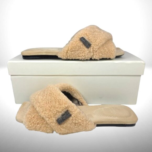 Brunello Cucinelli Shearling Slides – Size 38 (Neutral Beige) - Picture 3 of 7